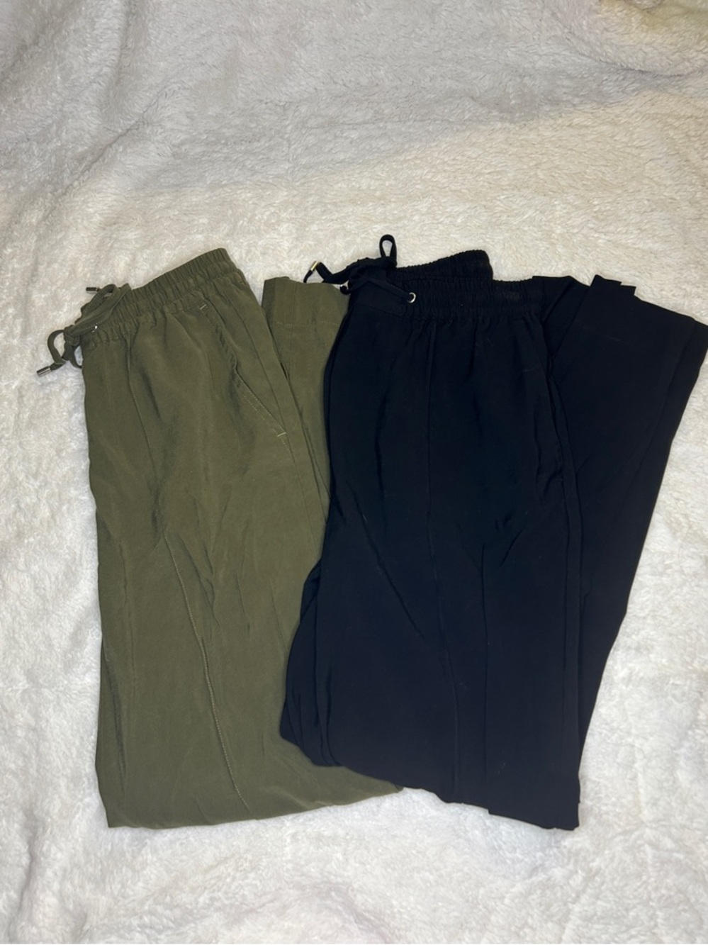 Black and Olive Dressy Drawstring Pleated Pants